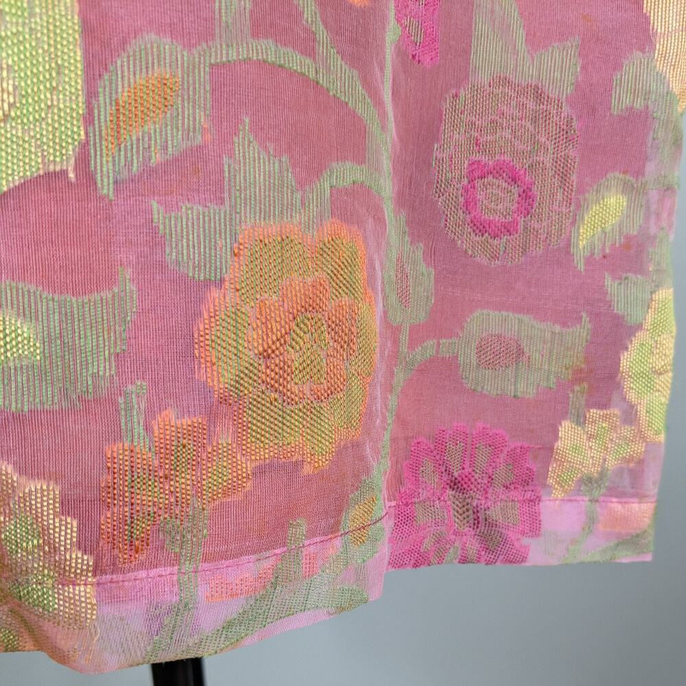 Floral Midi Dress Cotton Silk Handmade Tibet Tie Pink Green Orange Yellow M - Picture 6 of 9